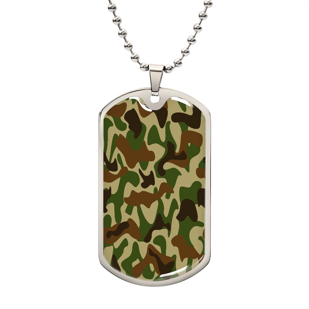 Camouflage Military Dog Tag Necklace Silver Chain