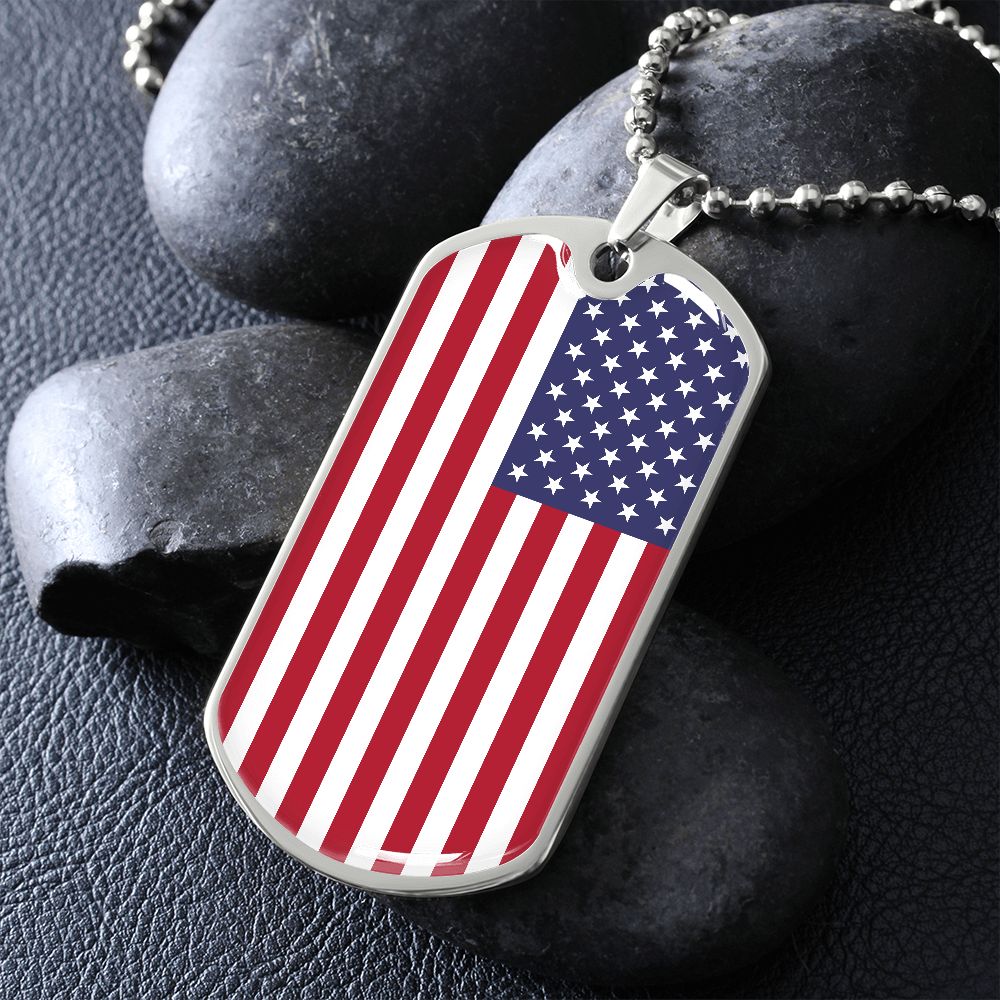 American Flag Military Style Dog Tag Necklace | Custom Engraving |50% OFF! Silver on display