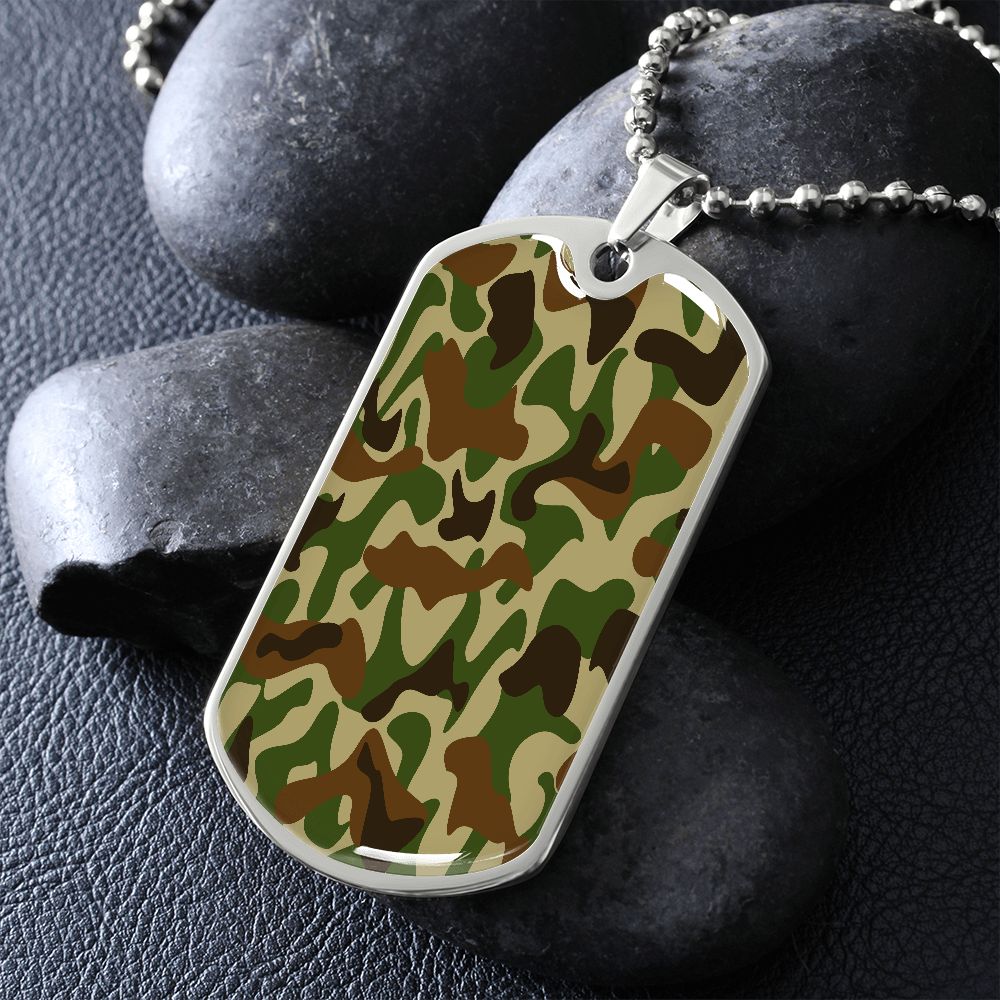 Camouflage Military Dog Tag Necklace display silver