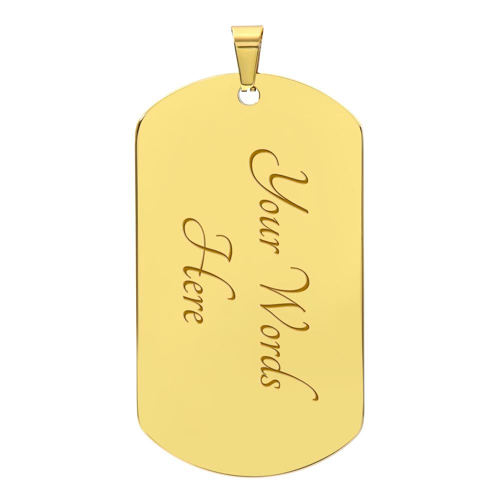 Camouflage Military Dog Tag Necklace. 18k gold finish with custom engraving.