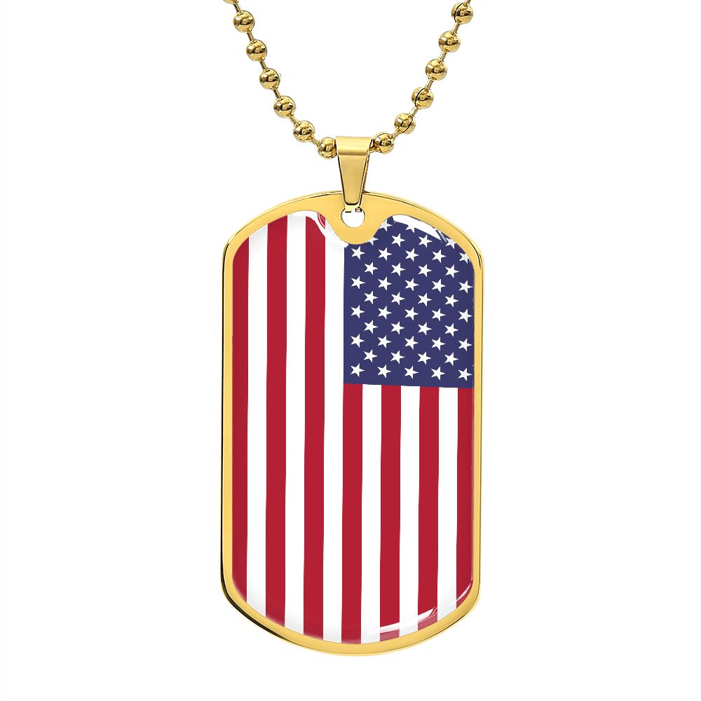 American Flag Military Style Dog Tag Necklace | 18k Gold Finish