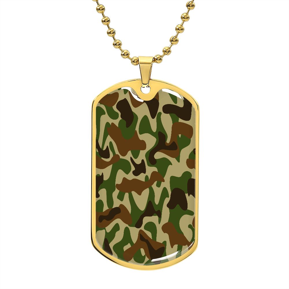 Camouflage Military Dog Tag Necklace 18k gold finish.