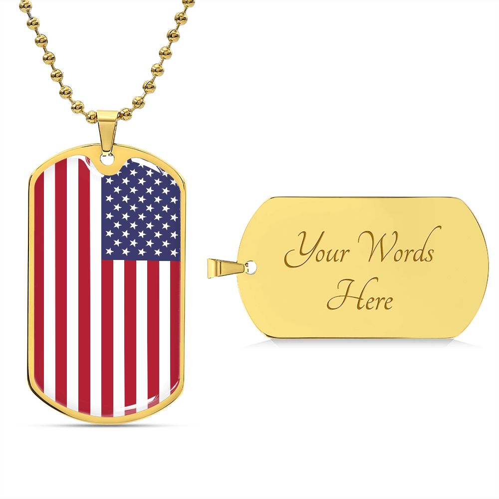American Flag Military Style Dog Tag Necklace | Custom Engraving |50% OFF! 18k Gold Finish with custom engraving