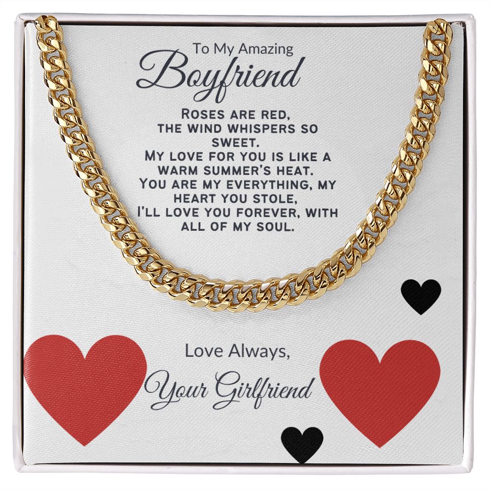 To My Boyfriend Cuban Chain Link with Valentine's Day Poem