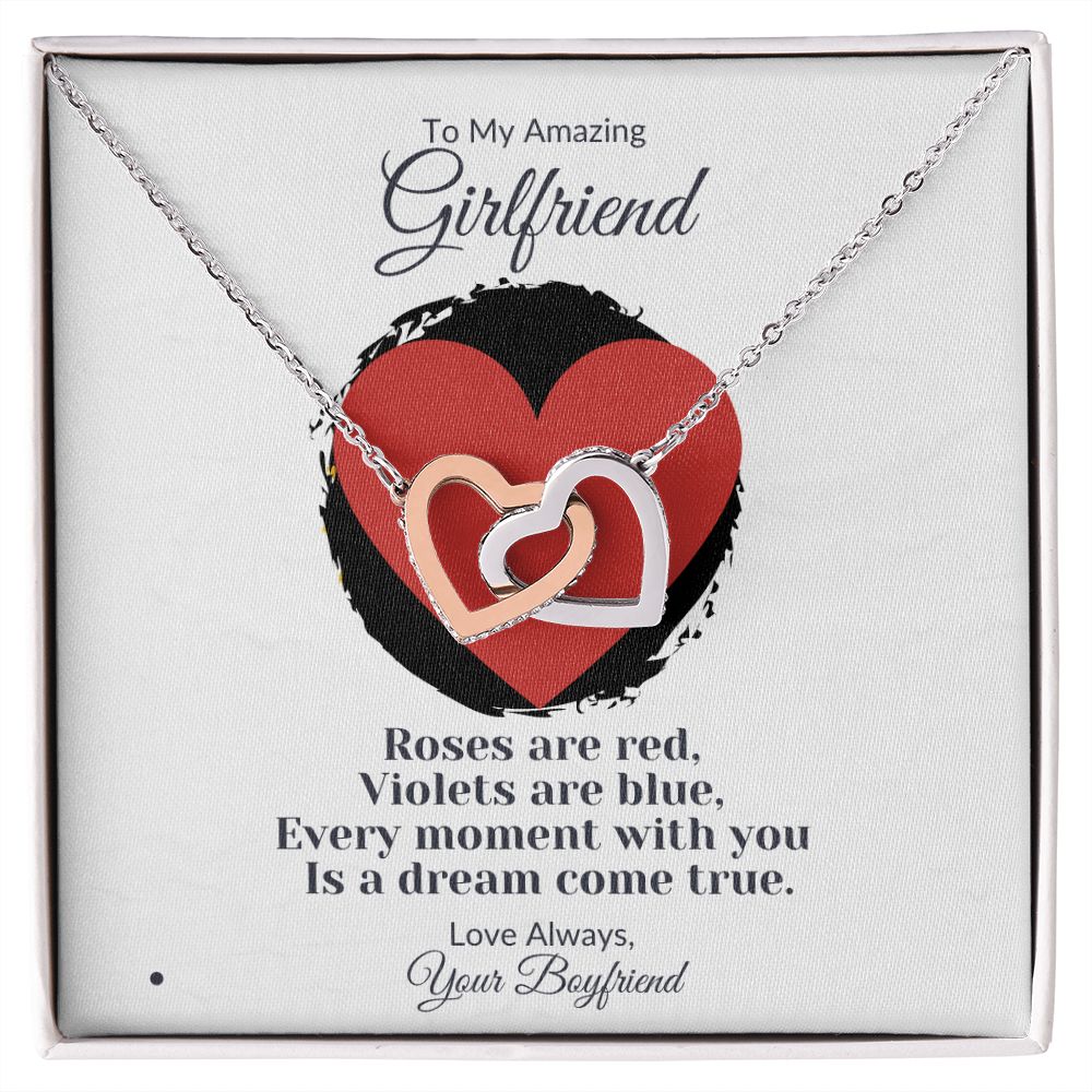 To My Girlfriend Interlocking Hearts Necklace with Love Poem