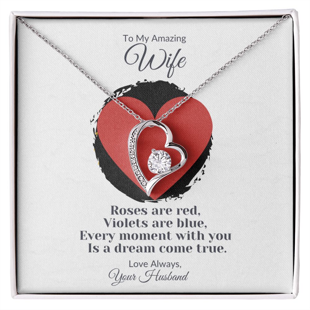 To My Wife Heart Necklace with Valentine's Day Poem 14k white gold finish