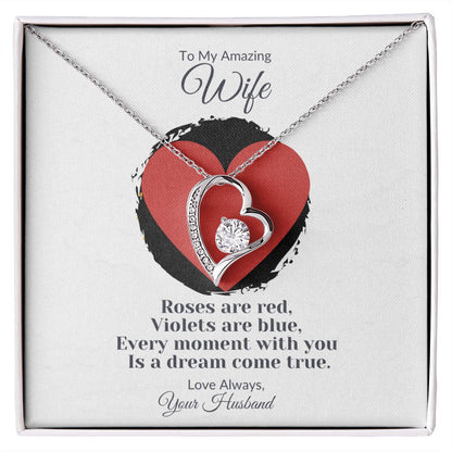 To My Wife Heart Necklace with Valentine's Day Poem 14k white gold finish