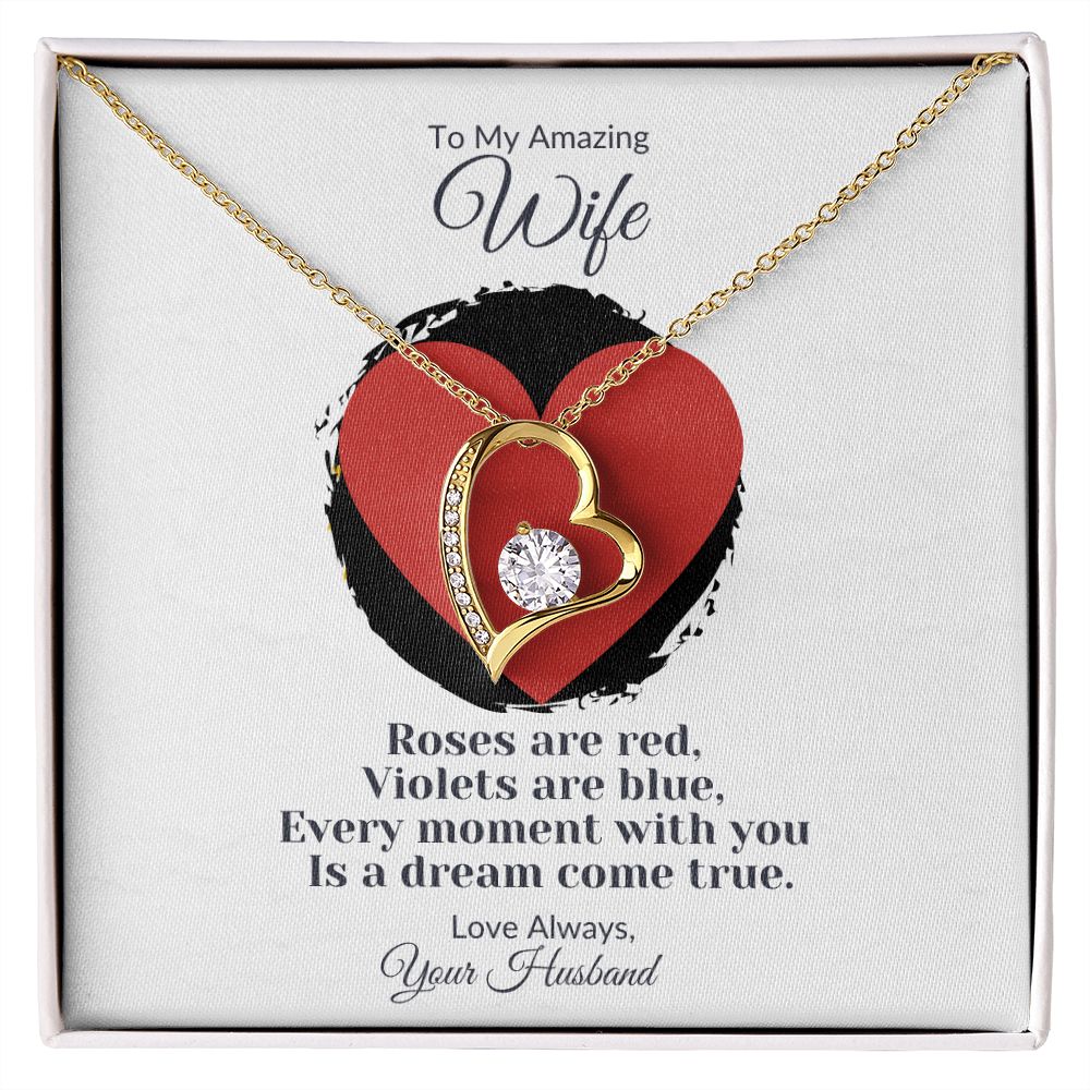 To My Wife Heart Necklace with Valentine's Day Poem 18k yellow gold in two tone box