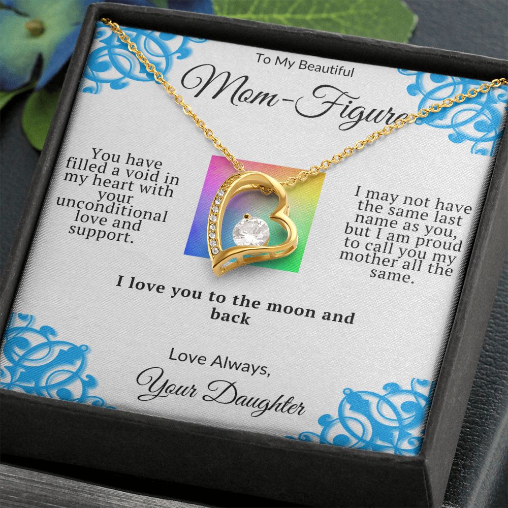 To My Beautiful Mom-Figure Jeweled Heart Necklace yellow gold in two tone box
